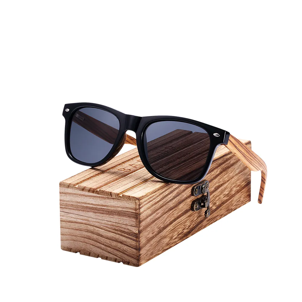 BARCUR Natural Zebra Wood Sunglasses Polarized Handmade Mens Sunglass