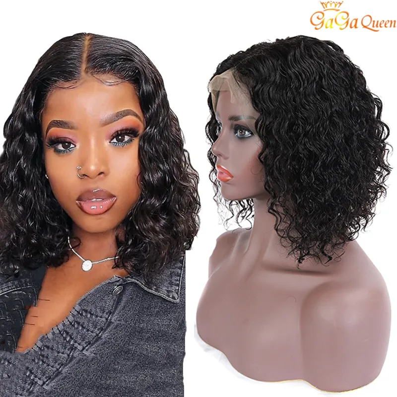 Cabelo humano peruano 13x4 peruca dianteira de renda molhada e ondulada onda de água natural cor encaracolado bob lace perucas