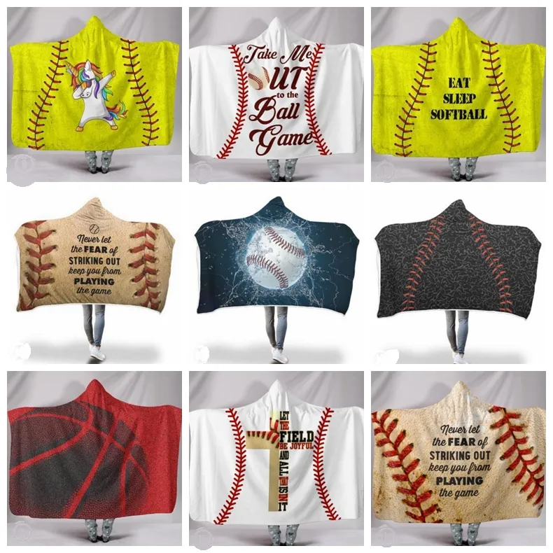 Couvertures à capuche de baseball Sports Sherpa Couverture Jeu Jeter Couverture Doux Enfants Adulte Peignoir Softball Basketball Imprimé 24 Designs DHW2879