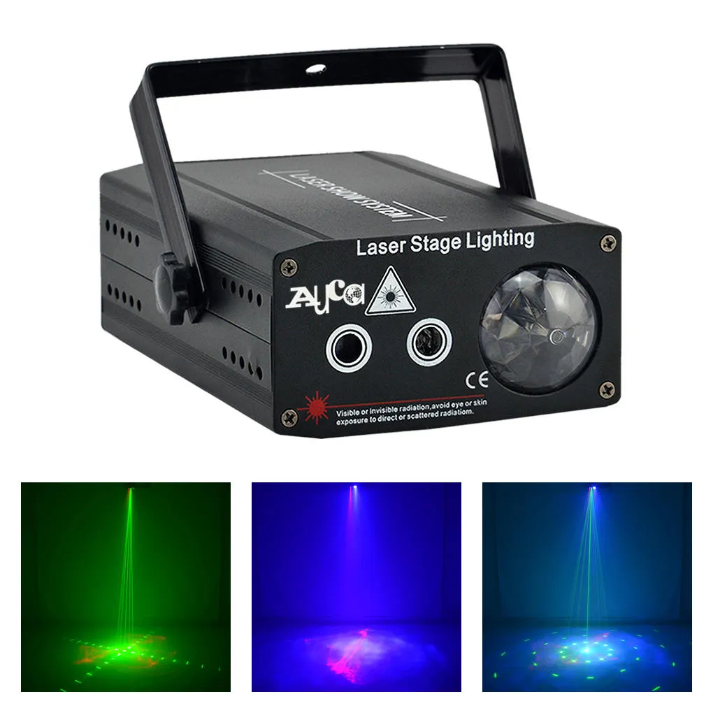 AUCD Mini 2 Lenti Rosso Verde RG Gobo Laser Light Mix Blue LED Filigrane Aurora DJ Party Home Show Wedding Stage Lighting DJ-610