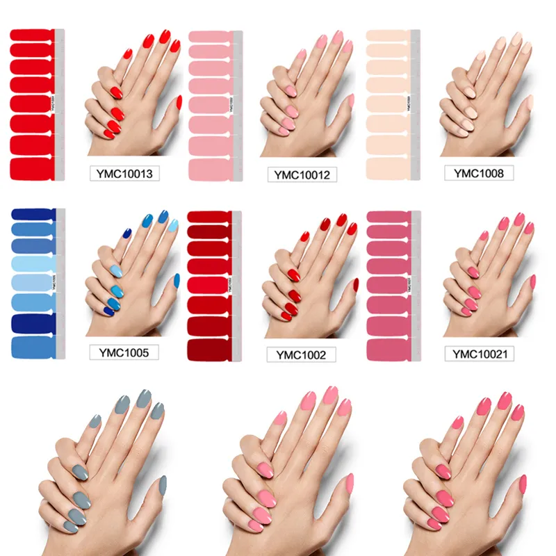 Ren färg DIY Nail Wraps Full Cover Nails Klistermärke Konstdekorationer Manikyr Lim Polska Naglar Solid Färg Alla hjärtans gåva