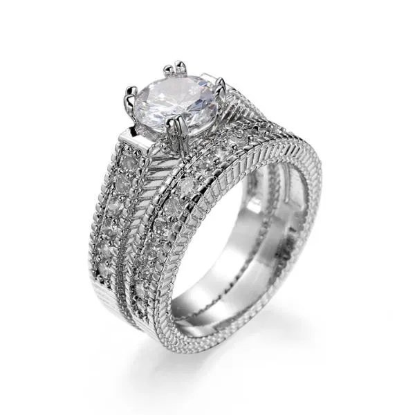 Casal Rings Combinação de anel de platina dupla Conjunto com Diamond Zircon Material Material de Copper Zircon Peso cerca de 8 g tamanho 6 12
