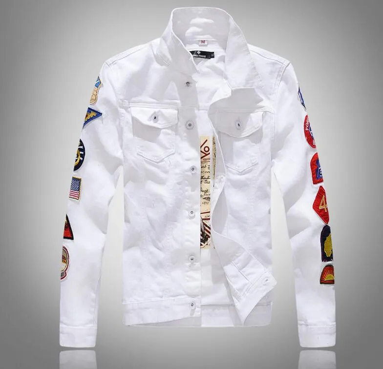 2019 PRINTEMPS nouvelle manche pour hommes plus d'étiquetage blanc Denim Jacket Design Spring Jacket Jean Coats Single-breasted size M-5XL