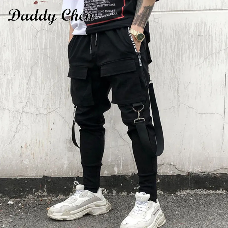 New Fashion Hot Side Pockets Pencil Pants Men Hip Hop Patchwork Cargo Ripped Sweatpants Joggers Trousers Male Full Length Pants