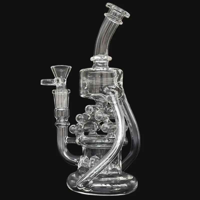 Borular 8.5 inç Sigara için Temizle Cam Bong Recycler Petrol Kulesi Shisha Yağ Brülör Nargile El Çalışması Su Cam Boru Dab Rig