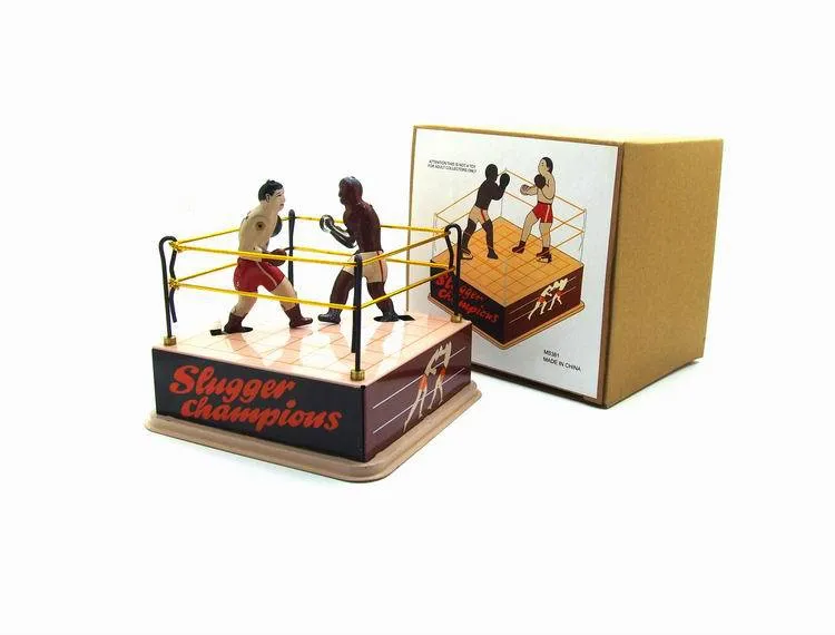 NB Tinplate Retro Wind-Up Boxers Fight in The Ring Can Punches, Clockwork Toy, Nostalgic Ornament, Kid Birthday Xmas Gift,Collect, MS381,2-2