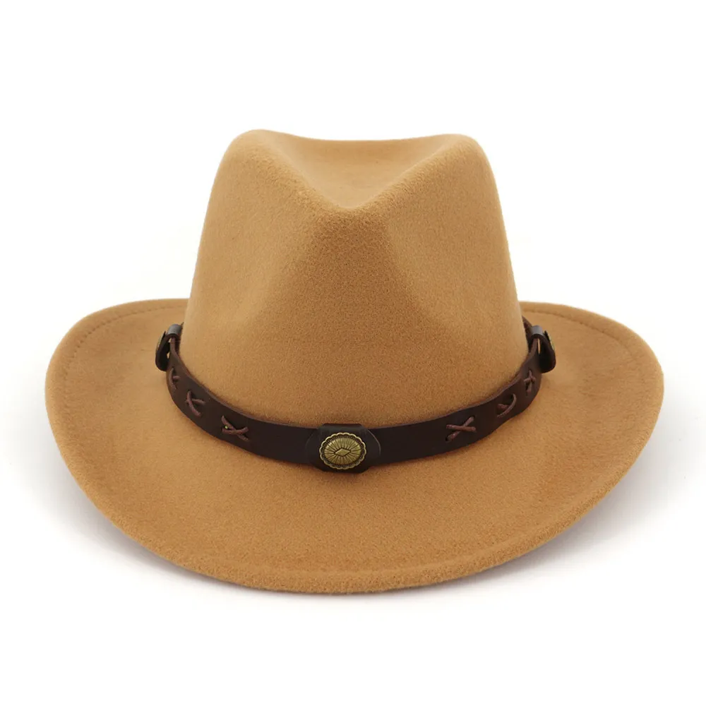 Kobiety Mężczyzna Wełna Filtu Western Cowboy Kapelusze Szerokie Brim Jazz Fedora Trilby Cap Panama Style Karnawał Kapelusz Floppy Cloche Cap