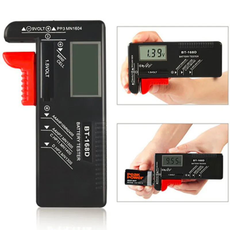 BT168 BT168D Tester digitale della capacità della batteria Indicatore di alimentazione elettronico intelligente Misura per batterie a bottone da 9 V 1,5 V