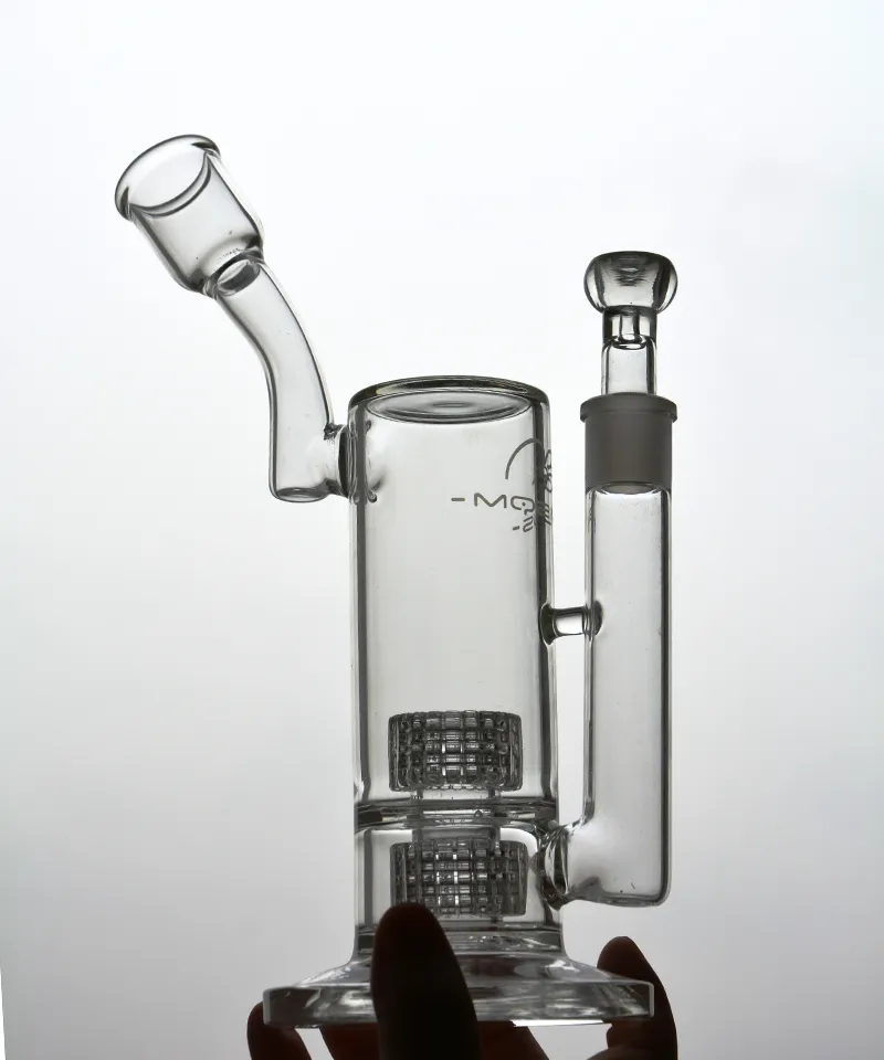 Verre Bubbler unique Narguilés Bong Pipe À Fumer Double Matrice Perc Cigarette Cendrier Avec 18mm Banger Huile Rigs