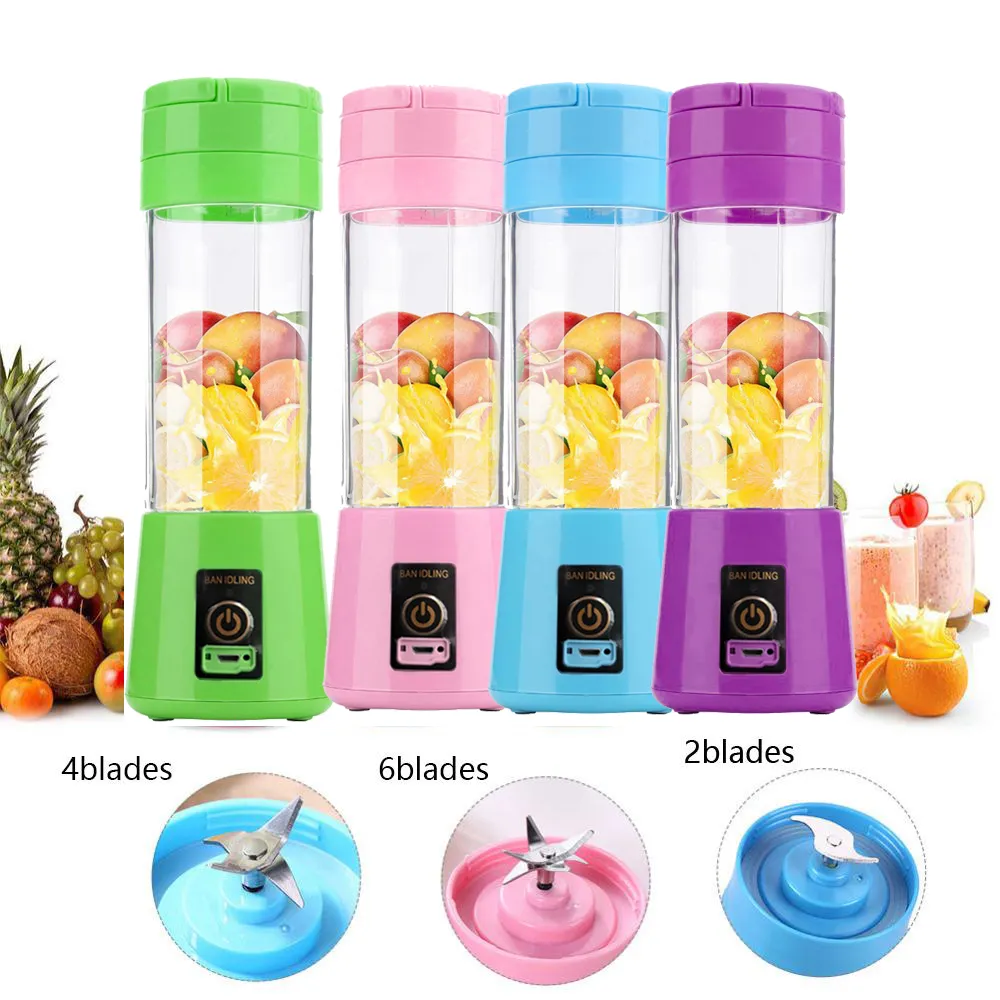 380ml USB Taşınabilir Meyve Meydan Okuyucu Blender Kupası 6 Bıçaklar Elektrikli Otomatik Smoothie Sebze Meyve Meyve Narenciye Portakal Suyu Maker Kupası Mikser Makinesi