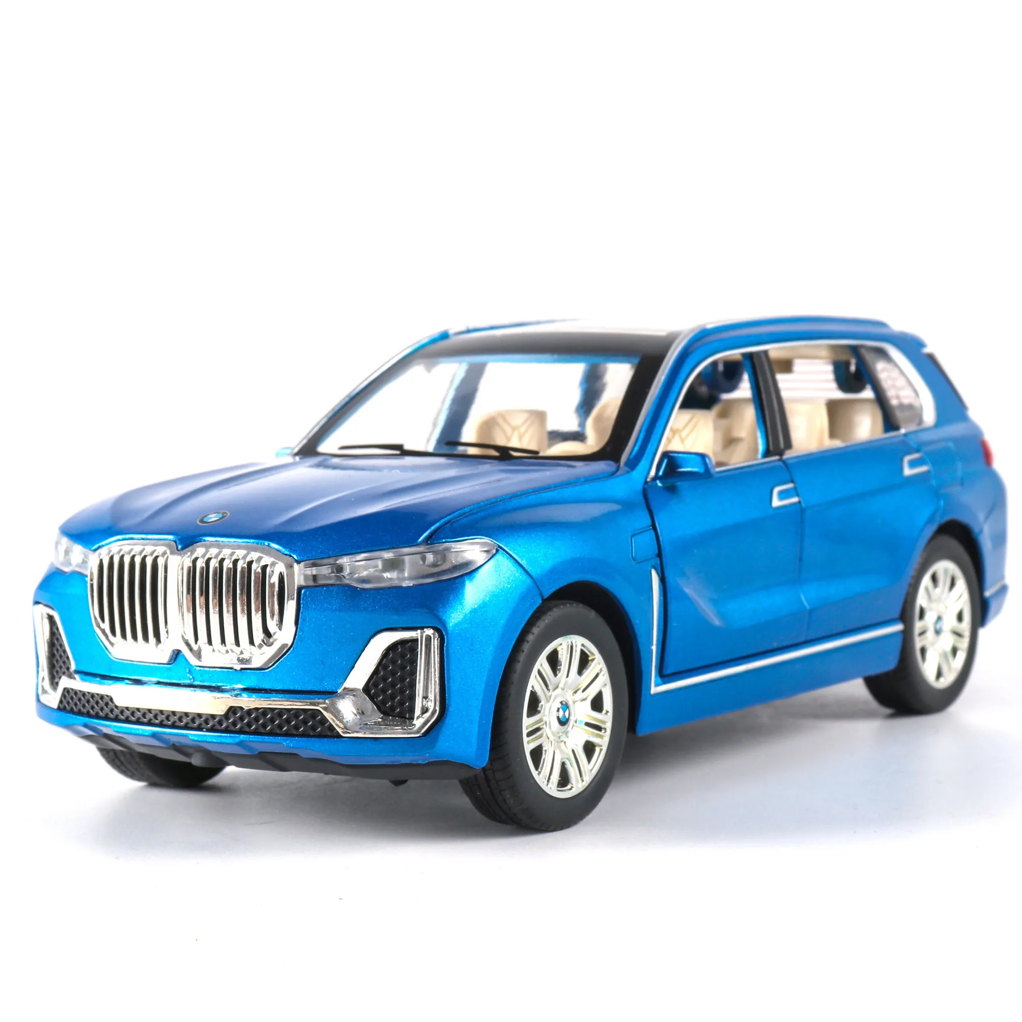 Coche en miniatura de aleación BM X7 1:24, vehículos de juguete fundidos, relación multicolor, luz de simulación, sonido extraíble, 6 puertas abiertas, regalo para niños