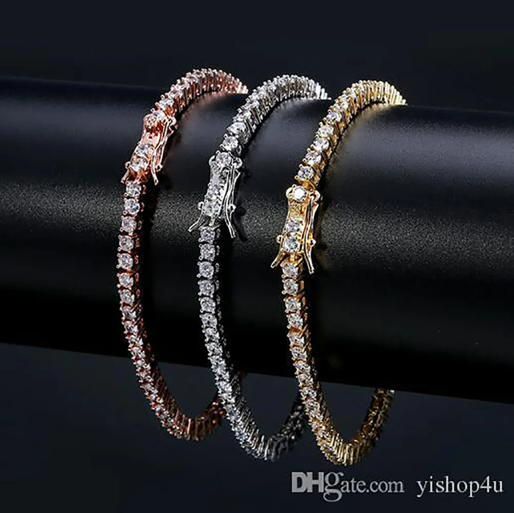3mm Hip hop tennis chain bracelets cz paved for men women jewelry tennis bracelet mens jewelry gold silver rose gold 7inch 8inch240v
