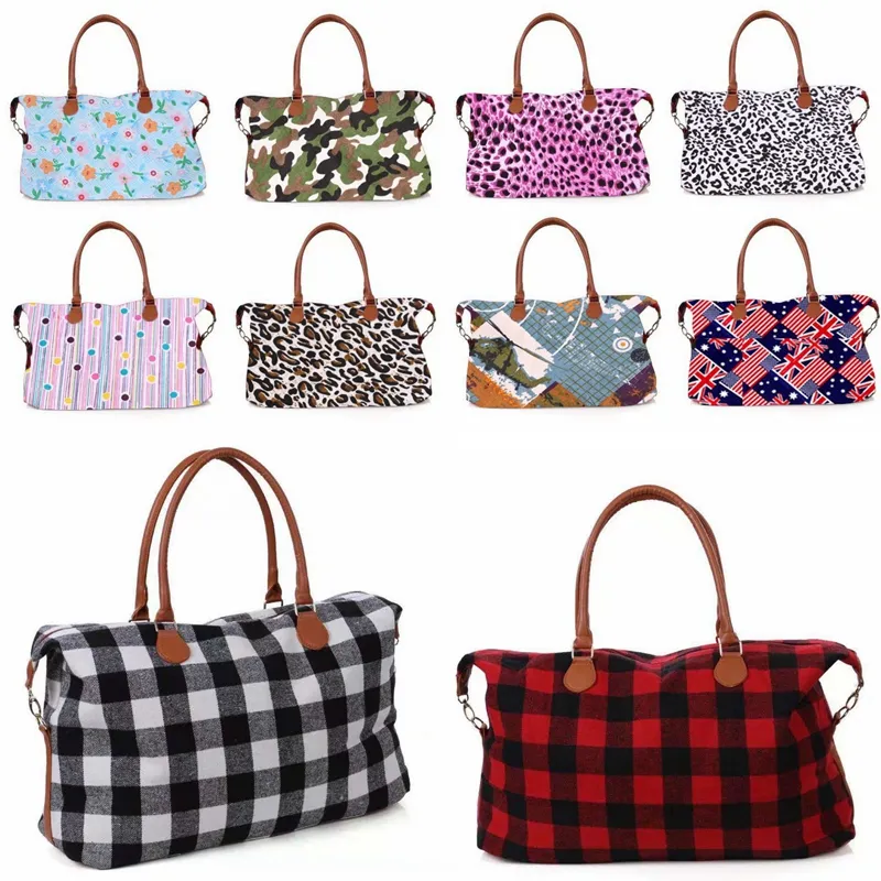 32style Buffalo Plaid Handbag Leopard Camouflage Large Capacity Travel Tote Printting Luggage Bag Fashion Maternity Bag HHA1406