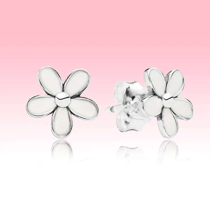 Boucles d'oreilles d'été en forme de marguerite blanche avec logo original pour Pandora 925 Sterling Silver Femmes Filles Cadeau Bijoux Boucles d'oreilles