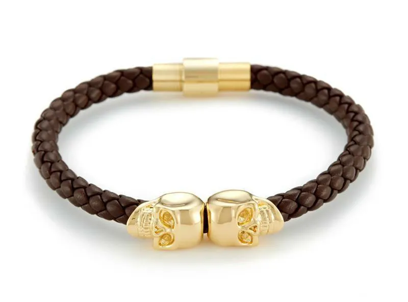 Mens Svart Läder Flätat Armband Män Rostfritt Stål För Kvinnor Guld North Skull Bangle För Kvinnor Män Buddha Armband