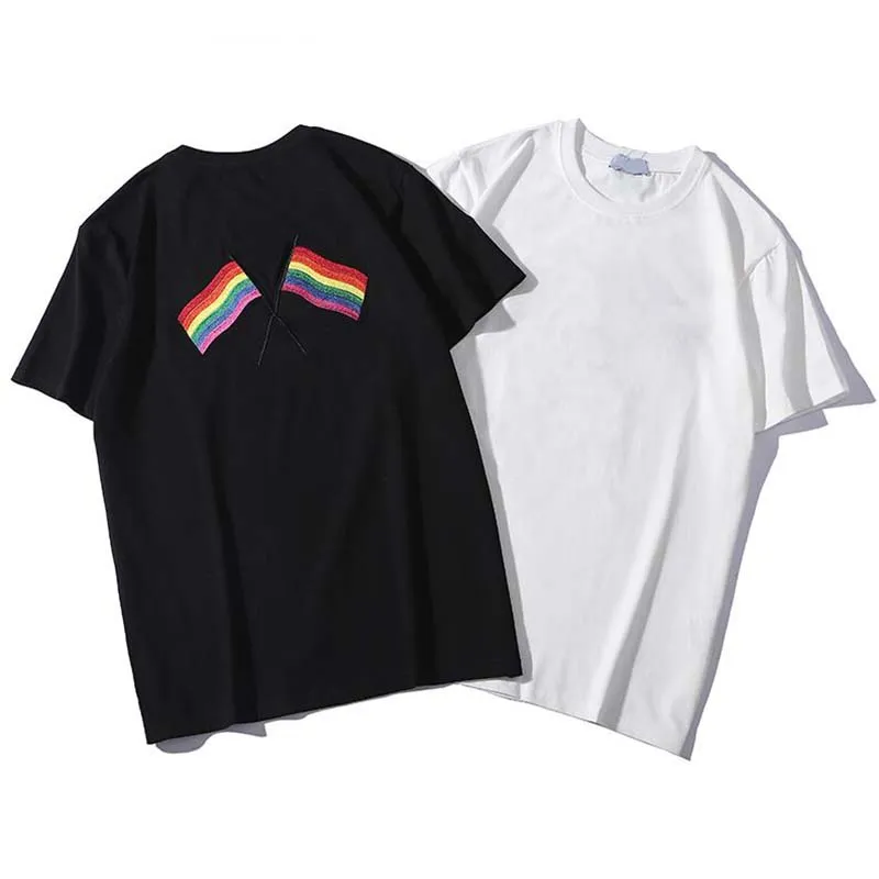 Hoge kwaliteit mannen t-shirt zomer mannen vrouwen brief vlag borduurwerk korte mouw mode heren ronde hals Tees shirts