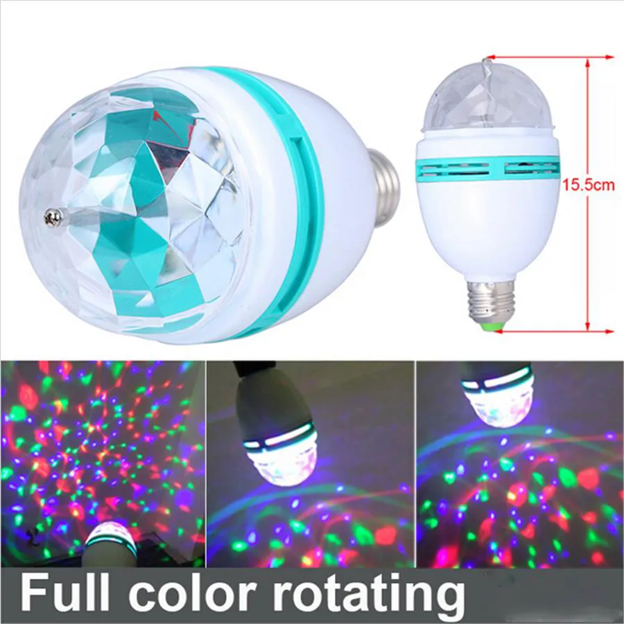 3W E27 RGB Bulb Lighting Full Färg LED Crystal Stage Light Auto Rotating Stage Effect DJ Lamp Mini Stage Light