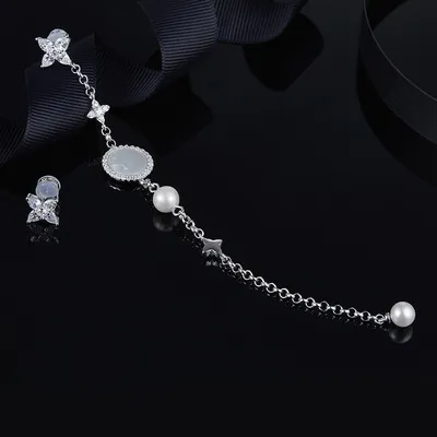 Wholesale- Asymmetric Long Earrings With Pearl And Mother Of Pearl