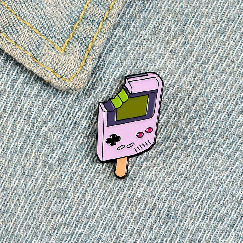 Retro game console enamel pin brooches for women bitten ice cream pink badge Clothes hat Black button cute cartoon Lapel Pin Jewelry gift