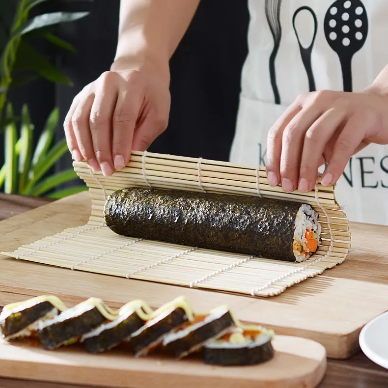 6 Carbonized Bamboo Sushi Rolling Mats with Rice Paddle