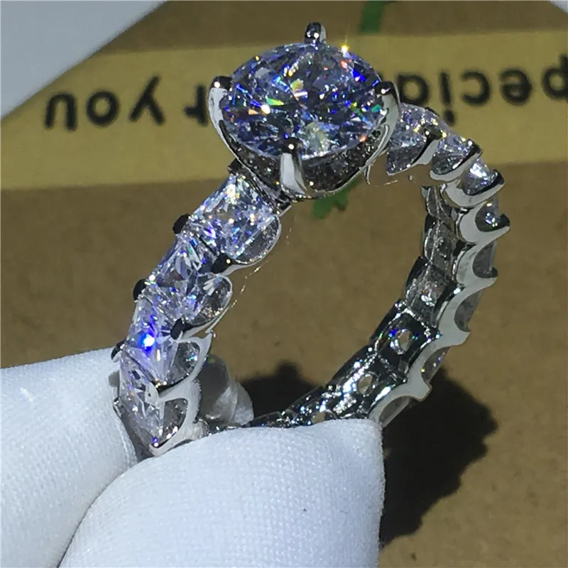 2018 Vintage Biżuteria 925 Sterling Silver Ring 1ct Diamond CZ Stone Party Wedding Band Pierścionki dla kobiet Mężczyzn Prezent