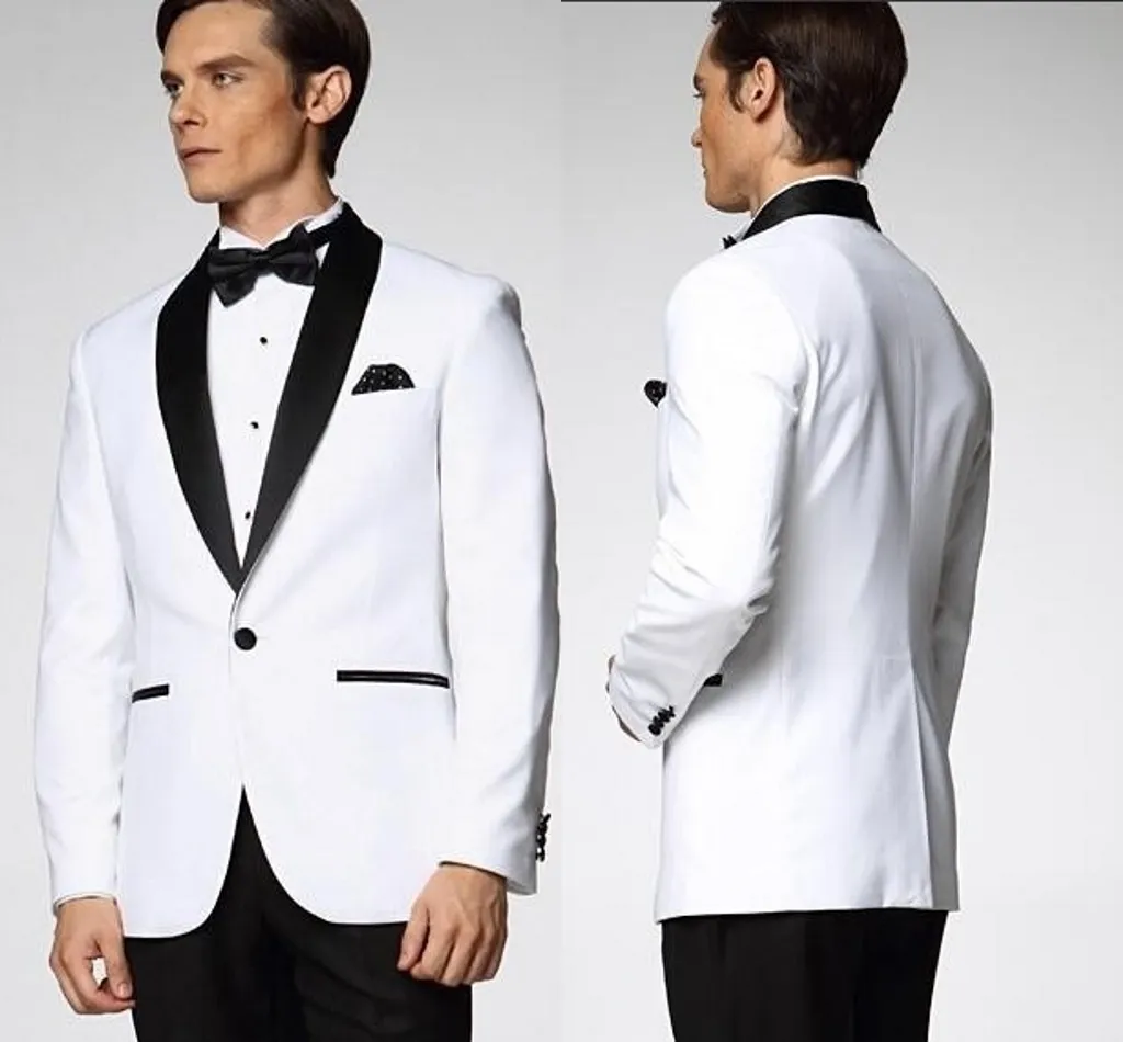 Tuxedos de mariage blanc pour hommes costume homme blazer et pantalon smokings marié meilleur homme costume mariage homme d'honneur hommes (veste + pantalon + cravate) DH6010