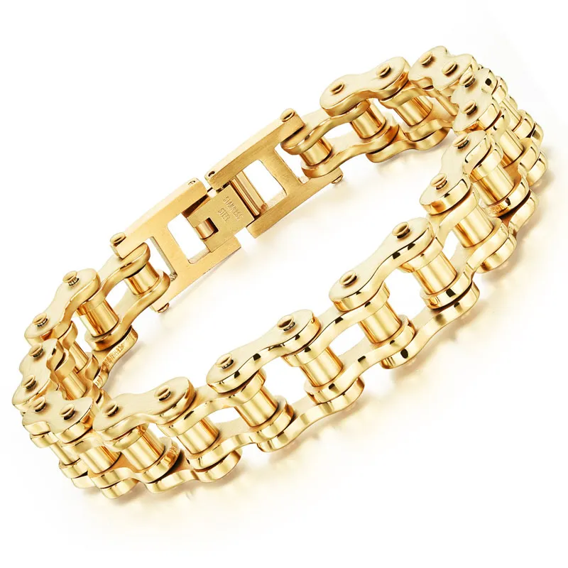 Luxury Fashion Mens Titanium Stainless Steel Link Chain Bracelet Two Tone Gold Plated mens hiphop jewelry