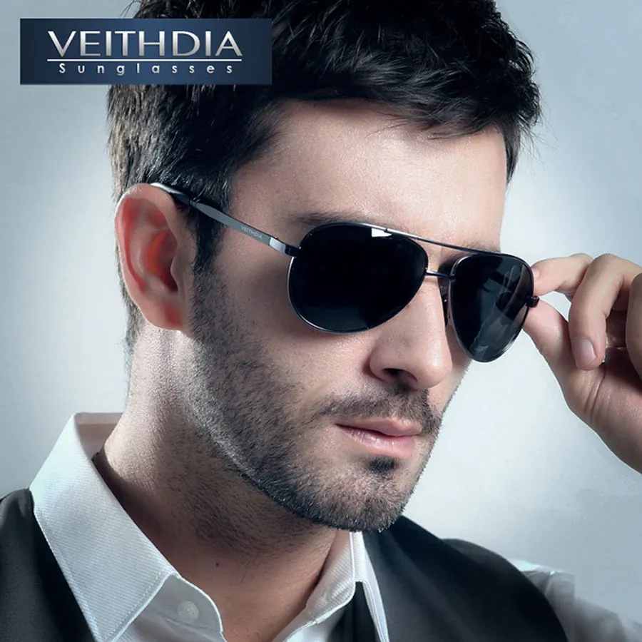 ラグジュアリー -  Veithdia Yurta UV400 Gafas de Piloto Gafas Sol Polydadas Los Hombresde Sol Diseno Logotipo de la Marca de Conduccion