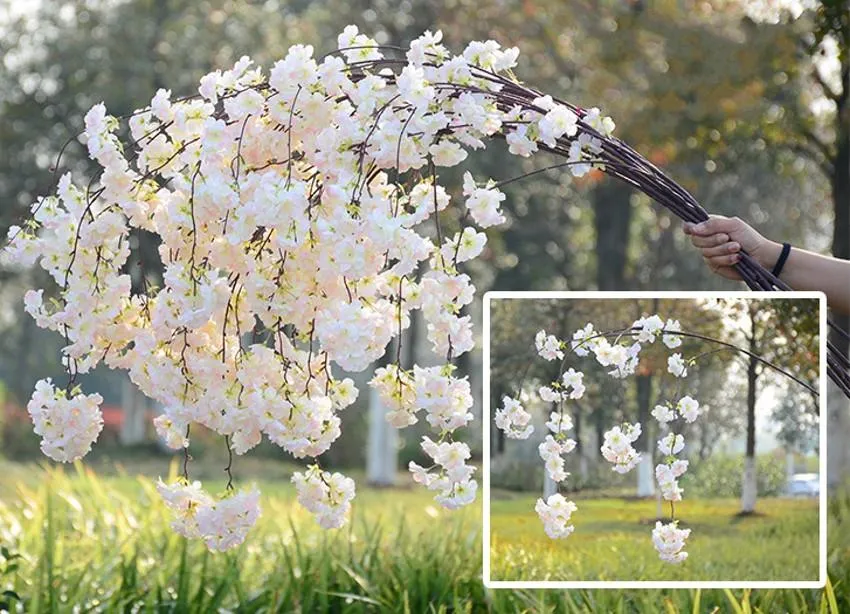cor branca Flor Flor de cerejeira ramo Begonia árvore de Sakura Stem 138  centímetros longo para