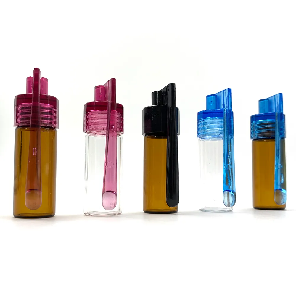 51 mm36 mm bouteille en verre tabac à priser snorter distributeur de balle portable Snorter Plastique Pilule Pill Container Boîte avec cuillère CO8631129