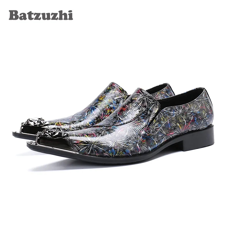 Batzuzhi Итальянская мужская обувь ручной работы zapatos de hombre Формальная кожаная классическая обувь Мути Цвет заостренный железный носок Вечеринка и свадьба