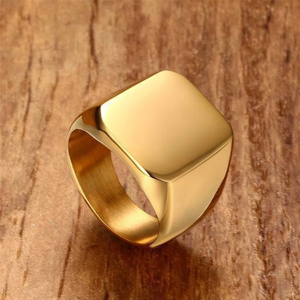 Nuevo estilo simple cuadrado ancho grande Signet anillo para hombre titanio acero dedo multicolores hombres joyería rápido envío gratis