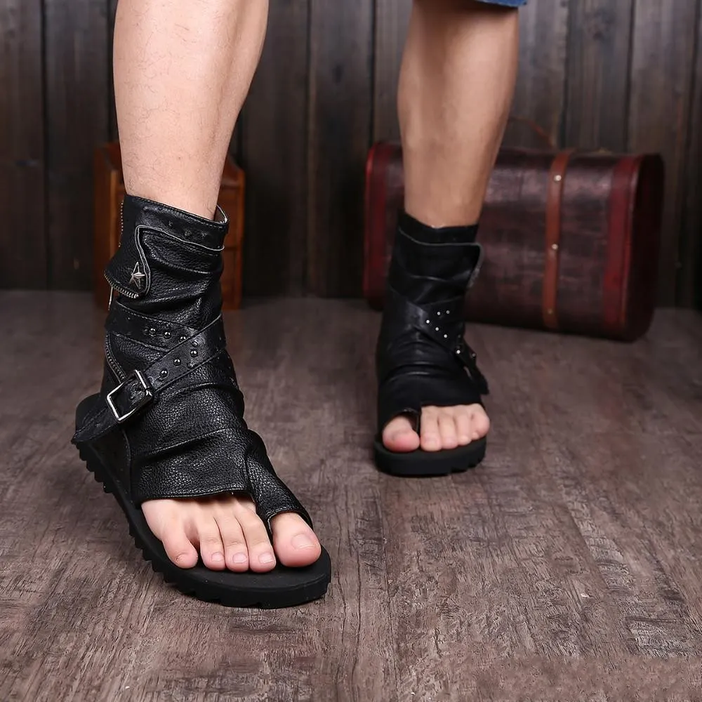 Plus Size 38-46 Mannen Sandalen Gladiatoren Wit Zwart Lederen Klinknagels Slipper Summer Booties