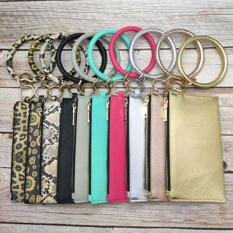 Персонализированные Pu кожаный бумажник телефон Wristlet браслет брелок Leopard O кольцо наручные сцепления подсолнечника кошелек сумка рождественские подарки брелок