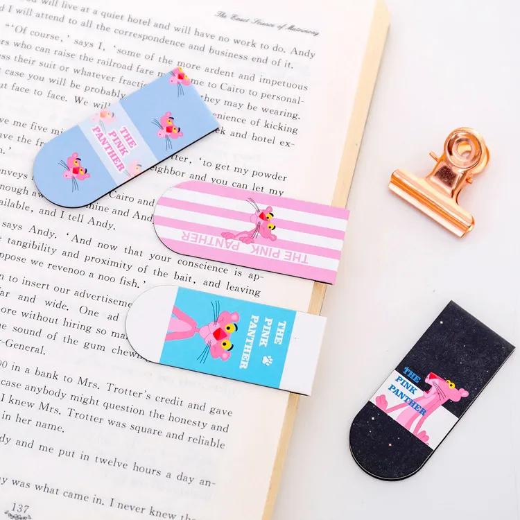 Marcapáginas magnético con dibujos de leopardo rosa, imán con tapa, creativo, divertido, para estudiantes, Mini carpeta de libros, suministros de papelería para oficina