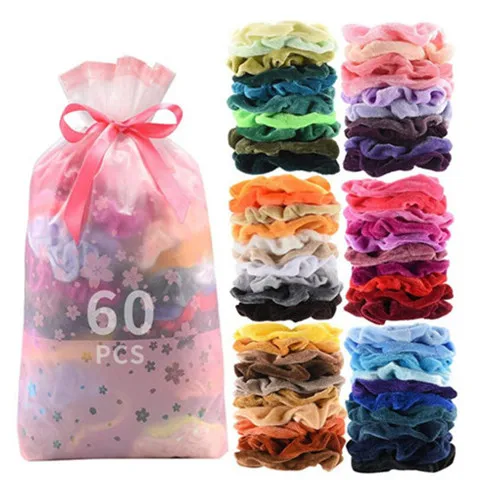 Girl HairsBand Velvet large Intestine Ponytail Clip Elastic Hair Band Women's Velvet Hair Scrunchies Colorful Hair Accessories 60PC WY23Q-2