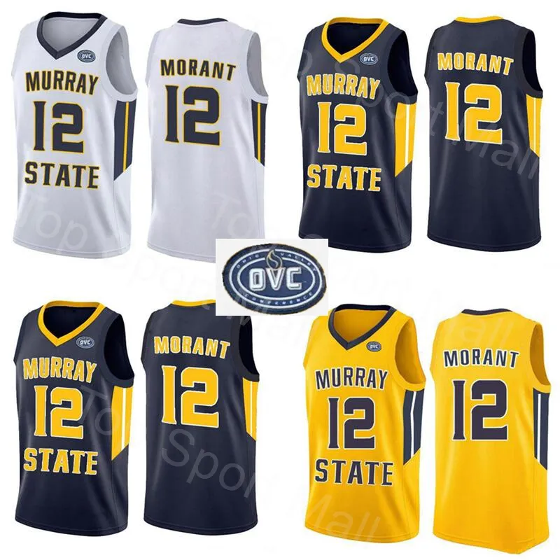 NCAA Murray State Racers 12 Ja Morant Jersey Temetrius Jamel College Basketball Wears University Shirt Jaune Bleu Blanc OVC Ohio Valley