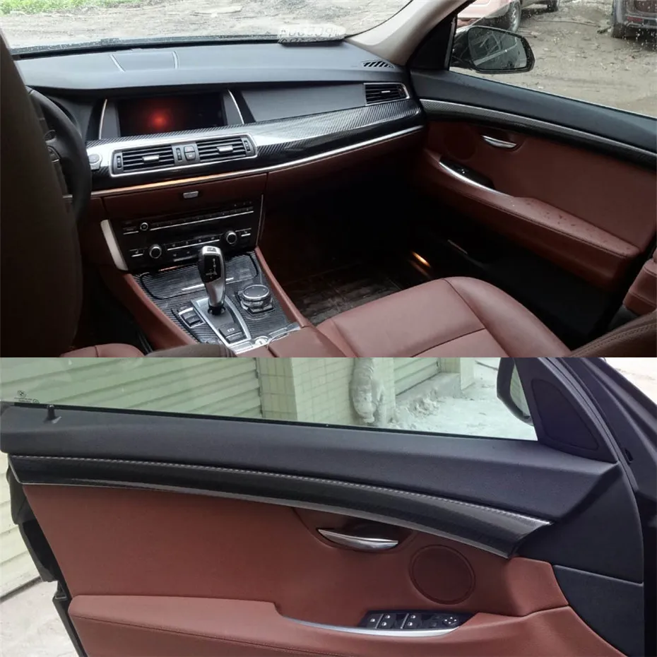 För BMW 5-serien GT F07 2010-2017 Inredning Central kontrollpanel Dörrhandtag Kolfiber klistermärken Dekaler Bil Styling Accessorie