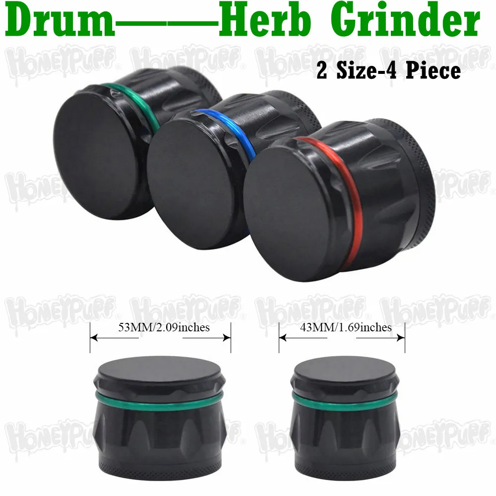 4 Parça Davul Herb Öğütücü 43mm 53mm 2 Boyutu 4 Parça Bitirmek için Tütün Baharat Kırıcı Bitkisel Öğütücüler VS Sharpstone Öğütücüler