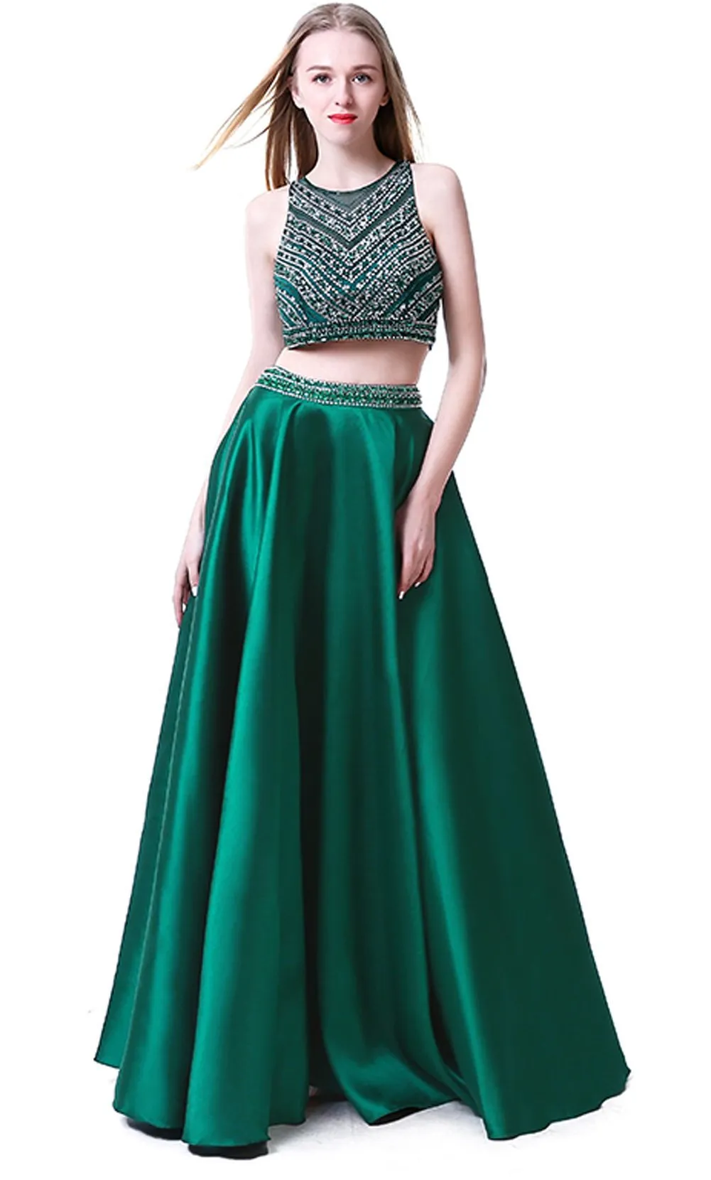 Off The Shoulder Dark Green Beaded 2 Pieces Prom Dresses 2024 Floor Length Prom Gowns Fashion Party Dress