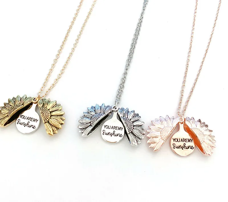 Personalized You Are My Sunshine Best Friends Best Bitches Valentine Necklace Antique Gold Sunflower Locket Pendant Necklace for Women
