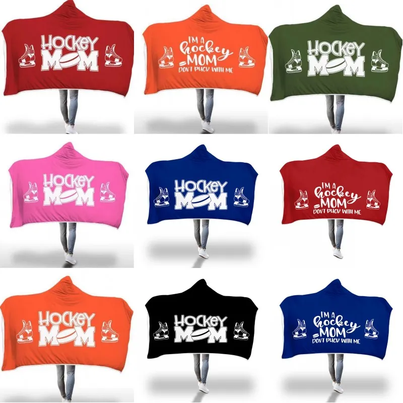 Coperta con cappuccio per mamma hockey Inverno Natale Mamma da hockey divano Trapunta da soggiorno Coperta con cappuccio per mamma hockey per bambini