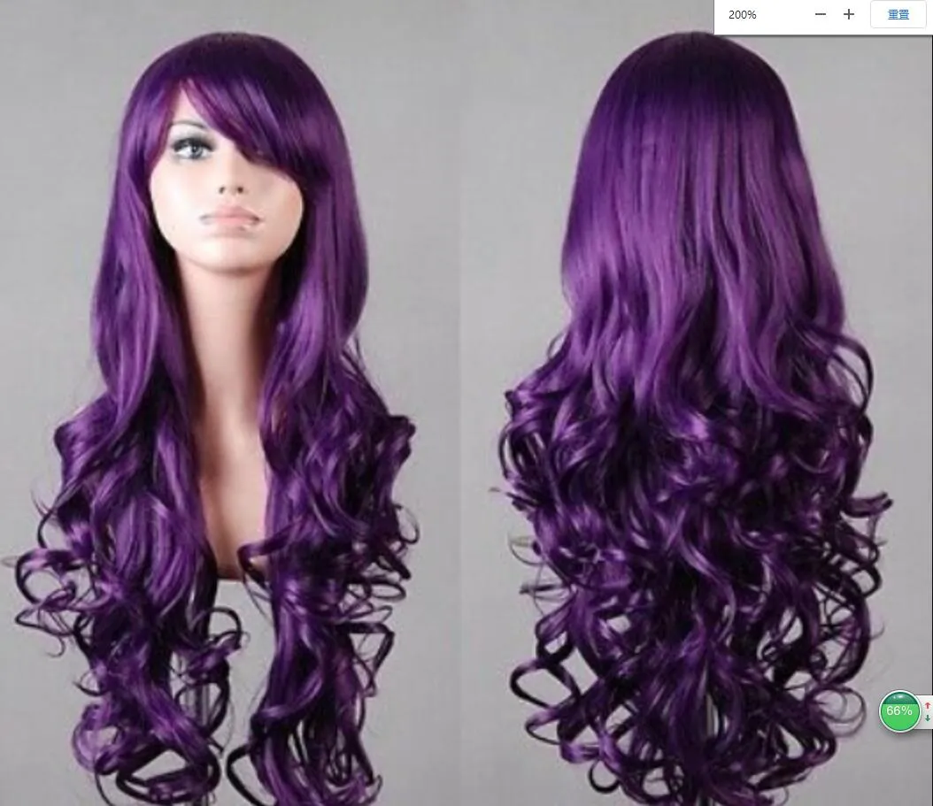 Wigshipping charme longo cabelo roxo escuro encaracolado peruca cosplay