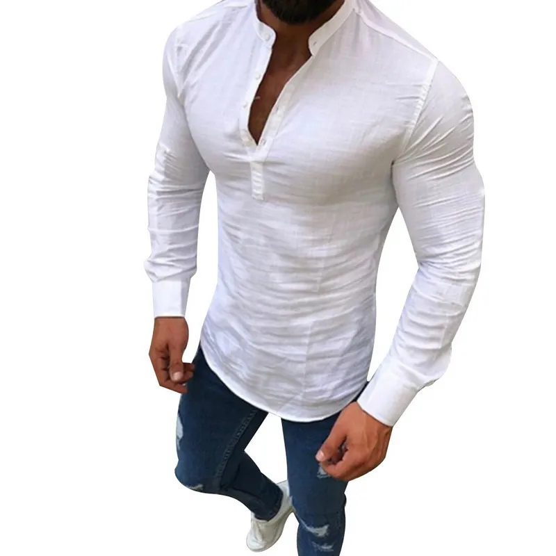 Nibesser Mens T 셔츠 얇은 패션 긴 소매 스탠드 칼라 버튼 티셔츠 남성 3XL 플러스 사이즈 슬림 피트 티 탑 남성 streetwear