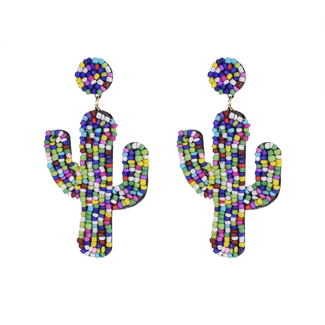 Déclaration acrylique cactus goutte boucles d'oreilles pour femmes à la main graines perlées fruits tropicales Boucles d'oreilles de fruits tropicaux mignons bijoux de plage