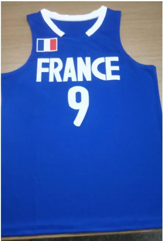 Customizable Tony Parker 9 France Retro Jersey Mens Blue Stitched