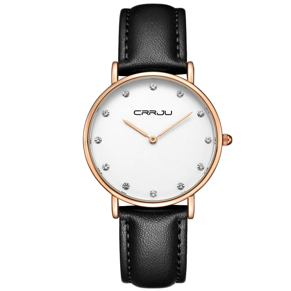 Crrju Women Luxury Rhinestone Quartz Watches Lady Ultra-Thin Fashion Classical Leather Listrap Wristwatch Relogio Feminino