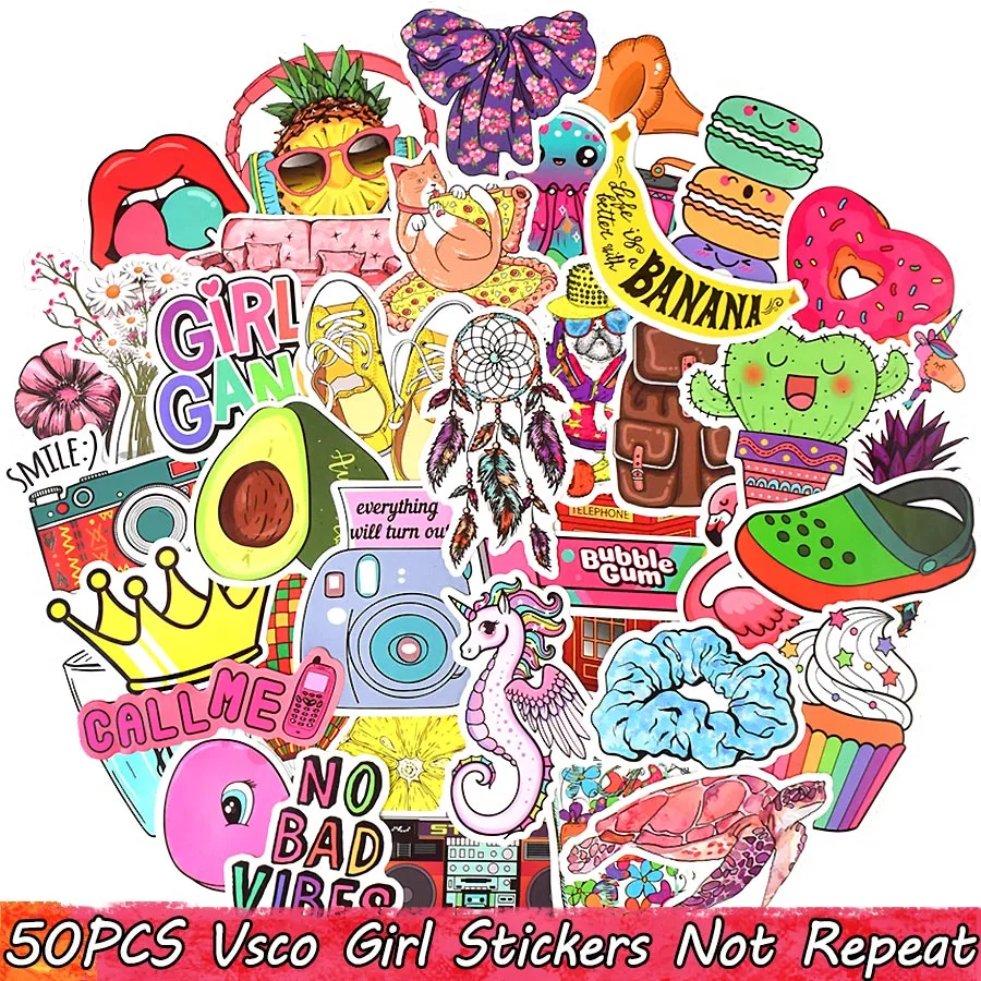 50Pcs Waterproof Vsco Vinyl Stickers Bomb Laptop Water Bottle Phone Case Luggage Skateboard Snowboard Room Decor Toys Gifts for Teen Girls