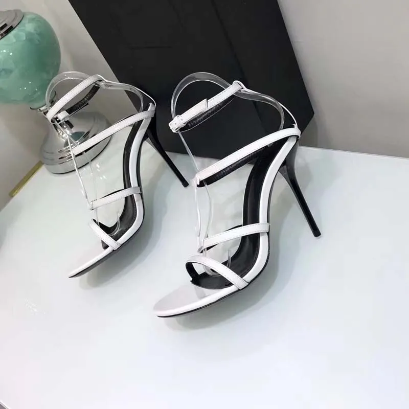 Custom made Top quality Sandals suede inside luxury designer metal strip Black Patent Leather Thrill Heel Pumps Women Tribute Leather Sandals.