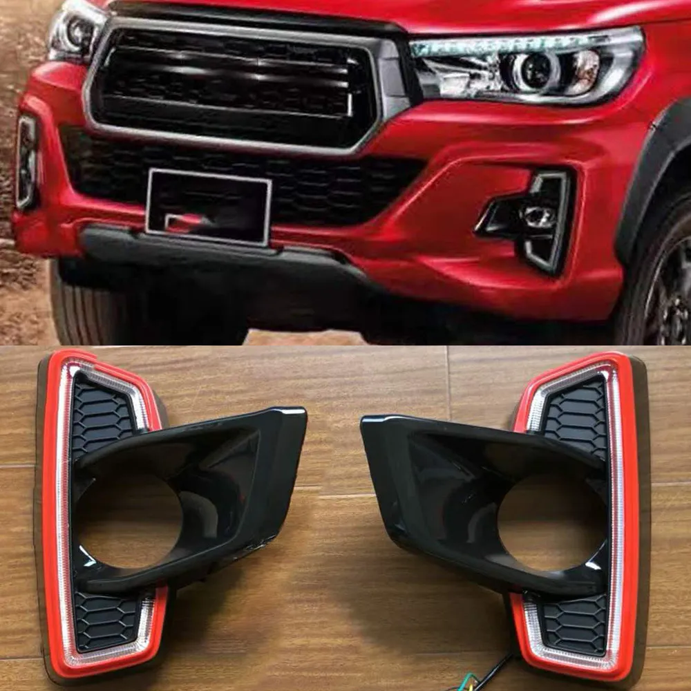 1 Pair LED Daytime Running Light Turn Yellow Signal Relay Car 12V LED DRL Daylight For Toyota Hilux Revo Rocco 2018 2019
